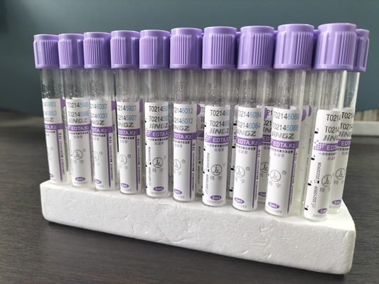 ग्लास K2 EDTA ट्यूब 1ml-10ml क्षमता के लिए ग्लास सामग्री में बैंगनी ट्यूब लेबल रंग के साथ