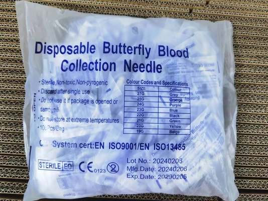 सिंगल विंगेड बटरफ्लाई सुई रक्त संग्रह सुई 21G 22G 23G 24G 25G Ce मार्क के साथ
