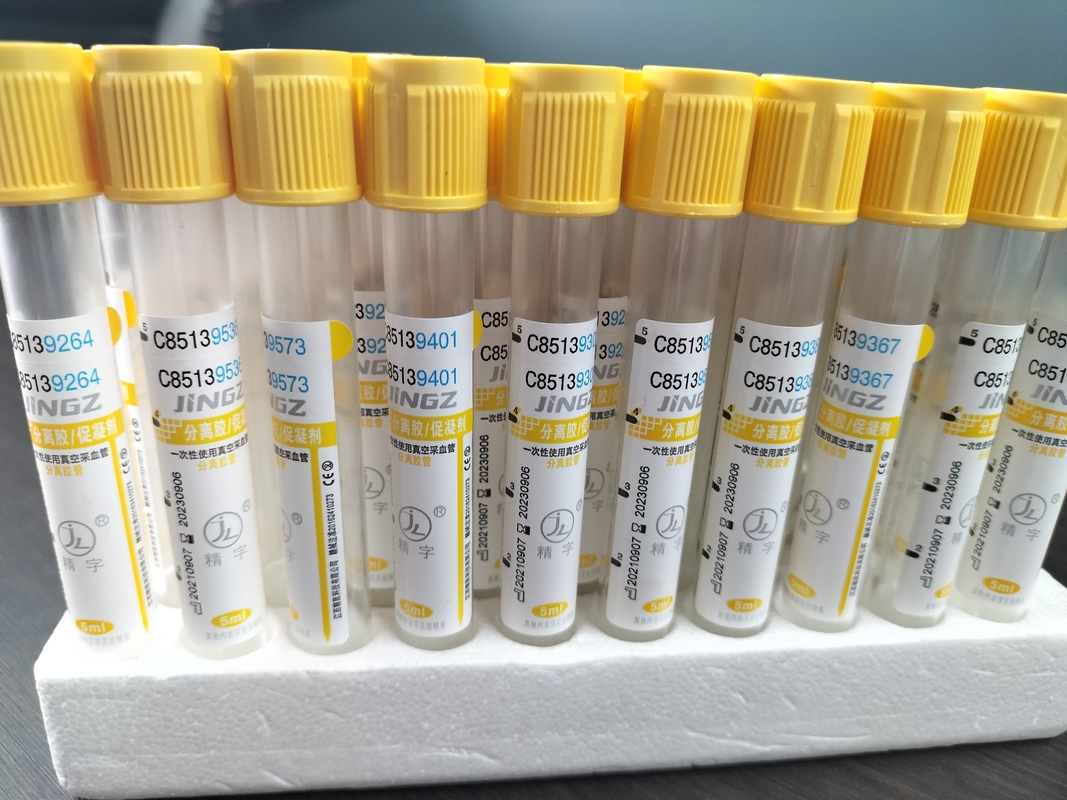 JINGZ मेडिकल वैक्यूम ब्लड कलेक्शन ट्यूब 2-10ml Gel Clot Activator ट्यूब पीले शीर्ष के साथ